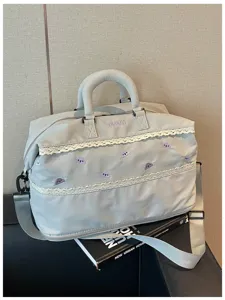Large capacity travel duffel gym bag with dry wet separation and cute cloud embroidery.