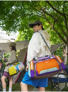 Large capacity sports duffel bag for men, colorful outdoor travel and fitness luggage.