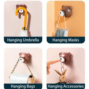 Versatile cute bear adhesive wall hooks for umbrella mask bag and accessory storage