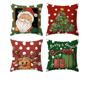 Christmas Pillow Case Square Polyester Peach Skin Decorative Cushion Cover For Sofa Home Decor Cartoon Santa Snowman Theme
