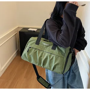 Sac de voyage à carreaux vert grande capacité sac de sport bandoulière femme voyage d'affaires