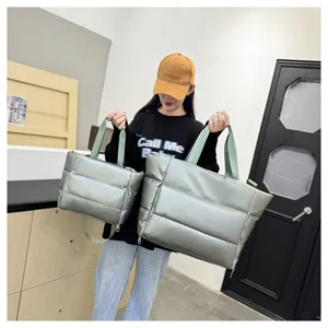 Padded puffer tote gym bag for women, waterproof travel shoulder bag, fitness yoga handbag.