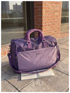 Purple large capacity travel duffel bag fitness sports luggage bag with front pocket.