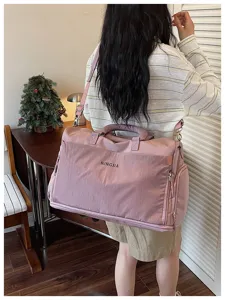 Large capacity travel duffel bag short trip luggage expandable pink gym sports handbag