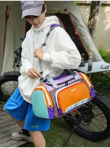 Large capacity colorful sports duffel bag for travel, gym and outdoor fitness activities.