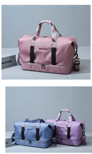 Large capacity travel duffel bag with wet dry compartment, lightweight gym sports bag for women.