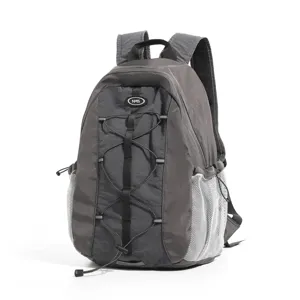 Outdoor sports backpack for hiking and commuting, durable dark grey daypack with mesh side pockets.