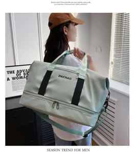 Large capacity travel duffel bag lightweight gym bag with wet and dry separation for sports.
