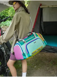 Colorful large capacity outdoor travel sports duffel bag detail, ideal for fitness and gym.