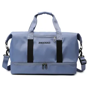 Large capacity travel duffel bag with dry wet separation bottom compartment gym fitness bag