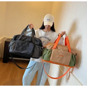 Large travel duffle bag with wet dry compartments, foldable gym sports bag for women.