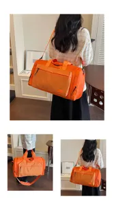 Orange large capacity waterproof travel duffel bag with dry wet separation for fitness