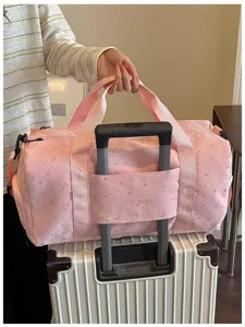 Rosa Sternen Druck Reise Damentasche Große Kapazität Sporttasche mit Kofferhaltegurt.