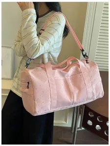 Rosa Sternmuster Reise Duffel Bag Detail, zeigt große Kapazität Fitness Gym Design.