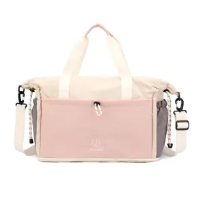 Expandable large capacity travel shoulder bag stylish duffel bag with multi-color block