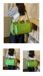 Green travel duffel bag with large capacity, waterproof fitness bag for gym and short trips.
