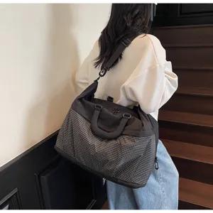 Large capacity checkered travel duffel bag foldable sports gym bag for men and women
