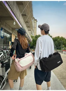 Large capacity travel duffel bag with wet dry separation, portable waterproof gym bag.