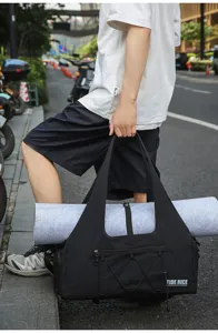 Große Yoga-Sporttasche mit Mattenhalter, strapazierfähige schwarze Reisetasche für Fitness.