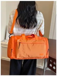 Waterproof gym duffel bag large capacity travel luggage bag bright orange shoulder bag for men women
