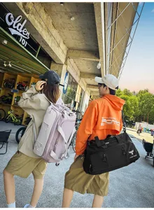 Versatile large capacity nylon travel backpack and duffel bag for sports and outdoor trips.