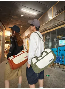 Large capacity travel duffel bag with dry wet separation, stylish crossbody and handbag design.