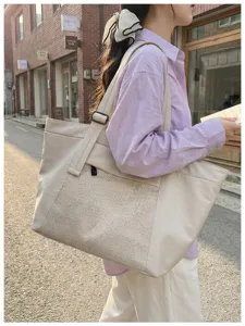 Casual commuter tote bag with mesh pocket large capacity shoulder bag for daily travel