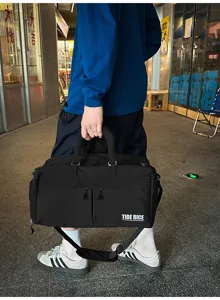 Bolso de deporte negro grande para mujer bolsa de viaje fitness fin de semana.