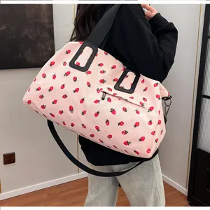 Rosa Kord Erdbeer Druck Reise Duffel Bag Umhängetasche Sporttasche Freizeittasche