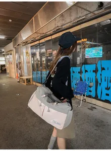 Gran bolsa de deporte y viaje para mujer, bolso de lona casual con compartimento húmedo.