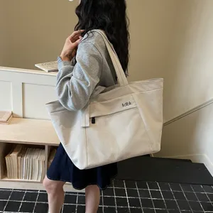 Waterproof Nylon Tote Bag For Women Large Capacity Casual Commuter Shoulder Bag Travel Handbag Zip Closure Top Handle Bag