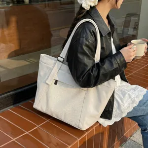 Large capacity canvas tote bag casual commuting shoulder bag stylish durable travel handbag