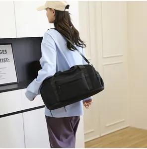 Black waterproof travel duffel bag shoulder bag large capacity casual style detail view