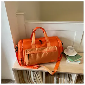 Waterproof travel duffel bag large capacity gym fitness bag with dry wet separation orange