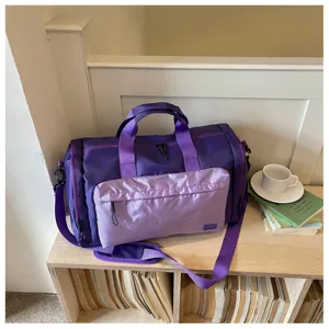 Waterproof travel gym duffel bag large capacity purple dry wet separation sport bag