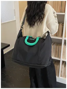 Large capacity travel duffel bag lightweight waterproof shoulder crossbody bag detail view
