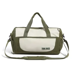 Large capacity duffel bag for travel, green and white canvas shoulder bag with waterproof zip.