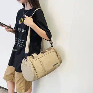 Wasserdichte Reise-Sporttasche für Damen, große Zylinder-Umhängetasche in Khaki.