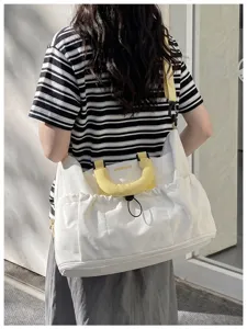 Gran capacidad bolsa de viaje casual para gimnasio, bolso de lona blanca versatil para deporte.