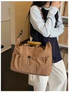 Bolso de viaje de lona marrón gran capacidad bolsa de deporte bandolera casual