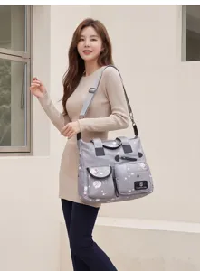 Sac bandoulière imperméable en oxford pour femme, grand cabas décontracté motif espace.