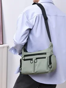 Unisex Oxford Fabric Multi Pocket Cargo Crossbody Bag Square Zipper Utility Shoulder Messenger Bag For Daily Travel Commute