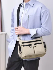 Multi-pocket canvas crossbody bag casual utility messenger bag for men and women daily use