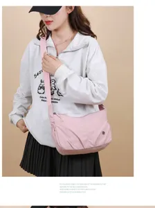 Sac Bandoulière Femme en Nylon Décontracté Étanche Sac d'Épaule Grande Capacité Rose
