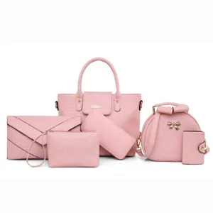 Roze krokodillenpatroon zes-delige handtas set, stijlvolle dameshandtassen en crossbody.
