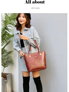 Stijlvolle dames schoudertas shopper met contrasterende lederen textuur hoofdaanzicht mode
