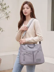 Dames Nylon Oxford Stof Tote Bag Grote Capaciteit Schoudertas Crossbody Tas Contrastkleur Casual Multi Zak Kantoor Woon-werkverkeer Handtas Voor Dagelijks Dames Tas