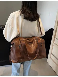 Water-resistant large capacity travel duffel bag stylish leather patchwork fitness gym backpack