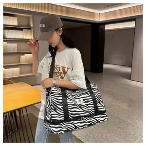 Bolsas de viaje a rayas de gran capacidad con compartimento inferior, bolso casual mujer.