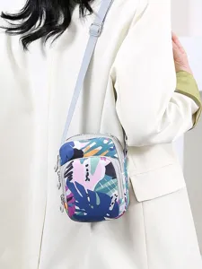 Mini sac bandouleeve telephone femme en nylon, petit sac epaule vertical imprime multicolore.